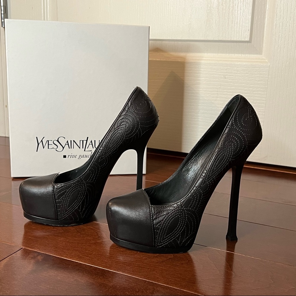 Stunning YSL Tribute pumps, limited edition style in grey leather w/ embroidery - Picture 6 of 11